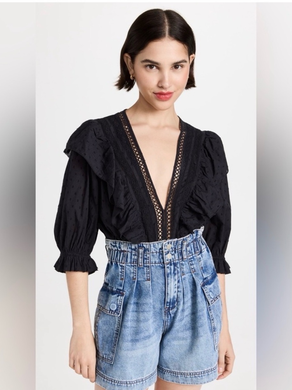 FARM Rio Swiss Dot Lace V-Neck Bodysuit - Picture 3 of 12
